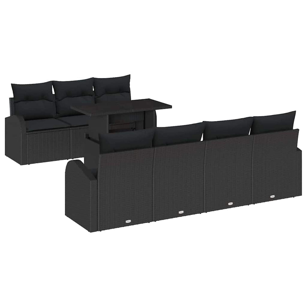 8-Piece Garden Sofa Set with Cushions Black Poly Rattan