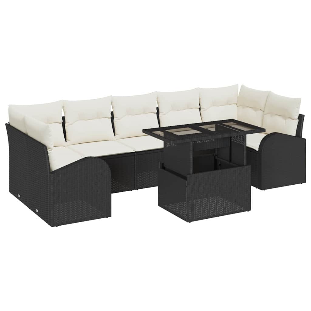 8-piece garden sofa set with cushions black poly rattan