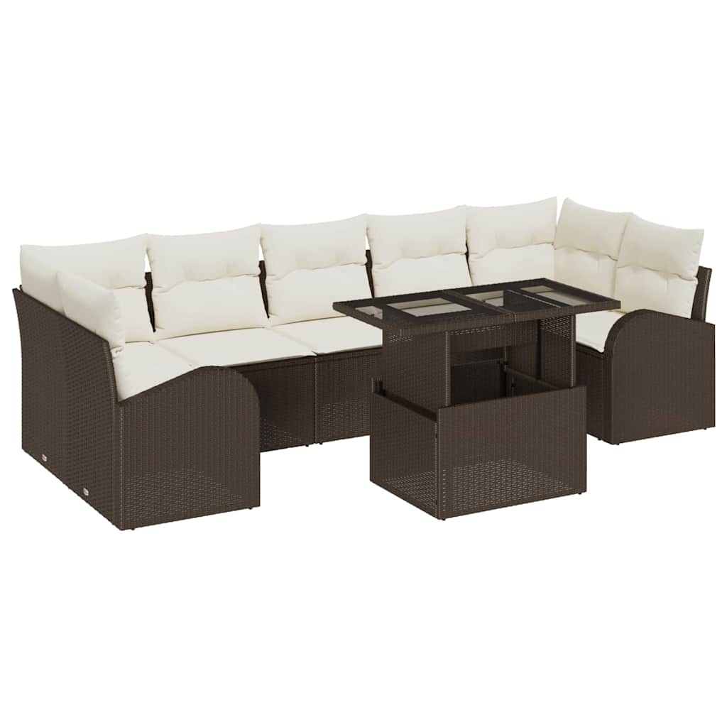 8-piece garden sofa set with cushions, brown poly rattan