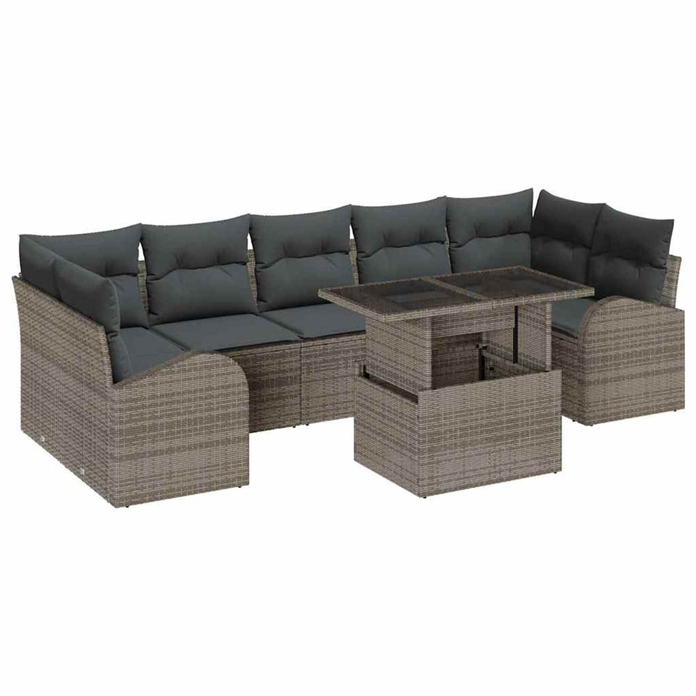 8-Piece Garden Sofa Set with Cushions Grey Poly Rattan
