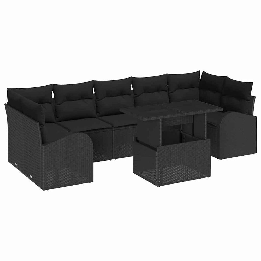 8-Piece Garden Sofa Set with Cushions Black Poly Rattan