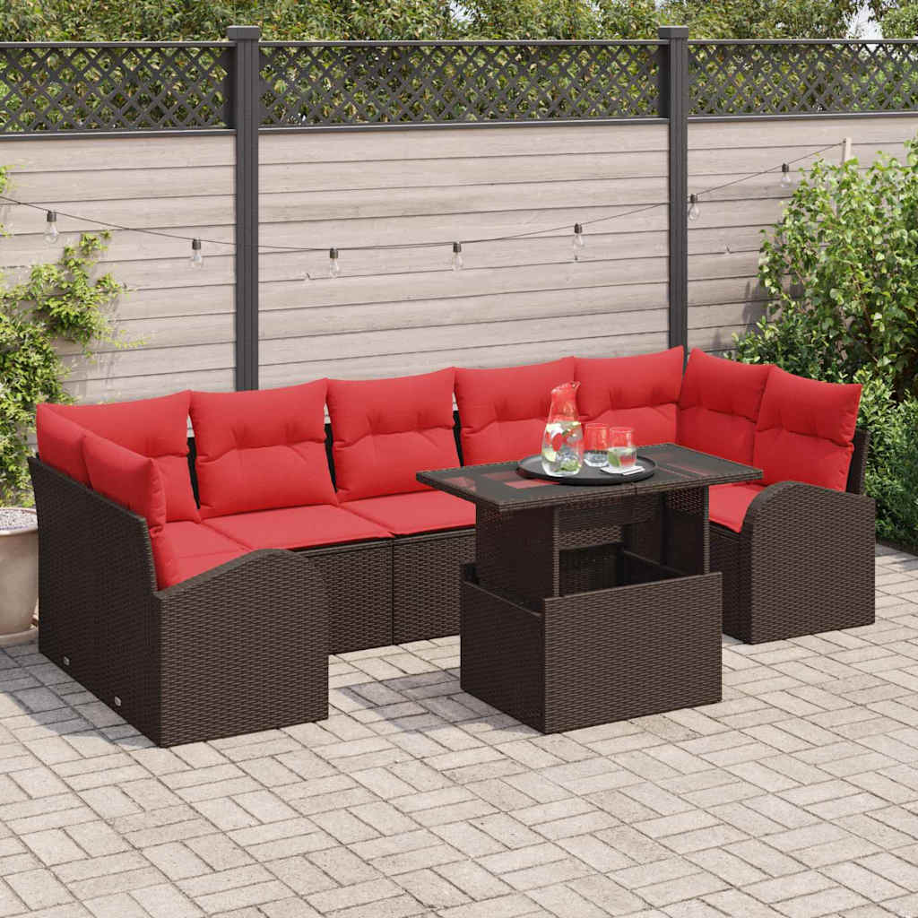 Sodo Sofų Rinkinys su pagalve 8 pcs Ruda Poli ratanas