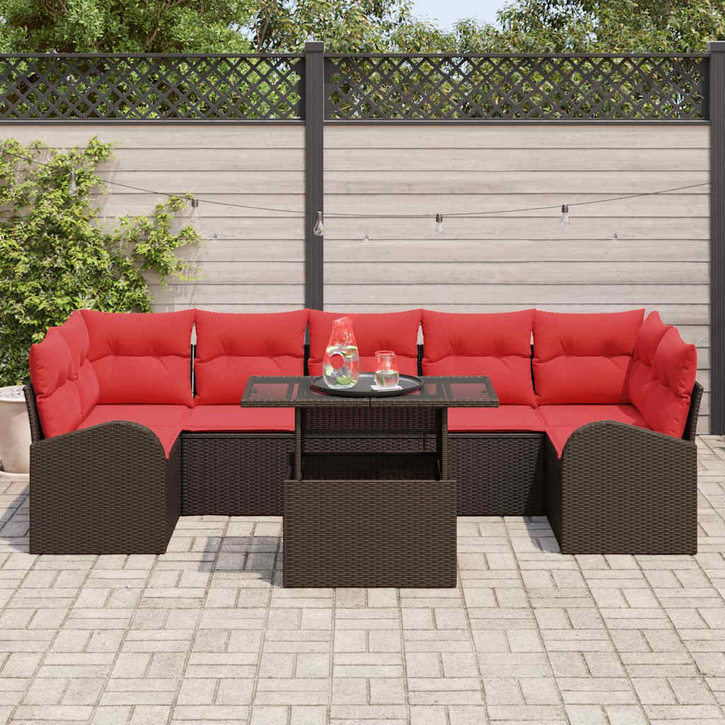 Sodo Sofų Rinkinys su pagalve 8 pcs Ruda Poli ratanas