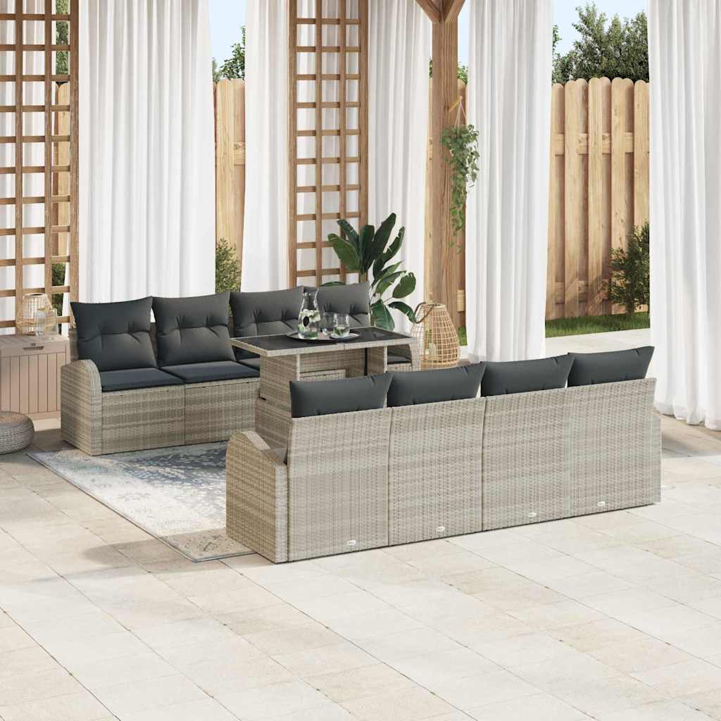 9 dalių sodo sofa rinkinys su pagalvėmis šviesiai pilkas poli ratanas