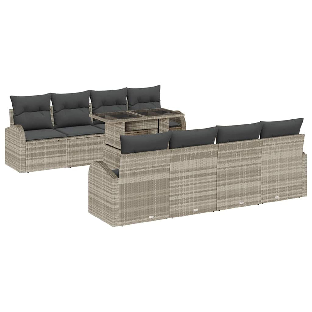 9 dalių sodo sofa rinkinys su pagalvėmis šviesiai pilkas poli ratanas