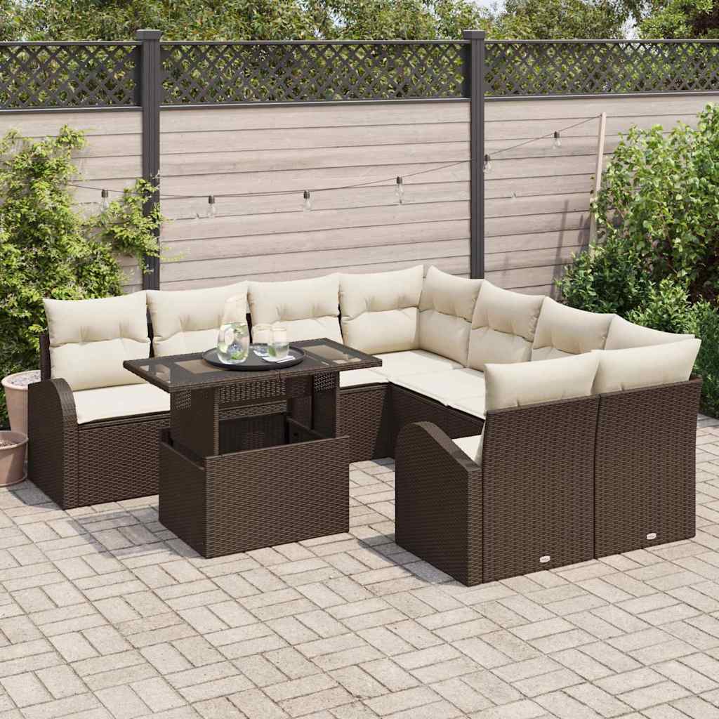 Sodo Sofų Rinkinys su pagalve 9 pcs Ruda Poli ratanas