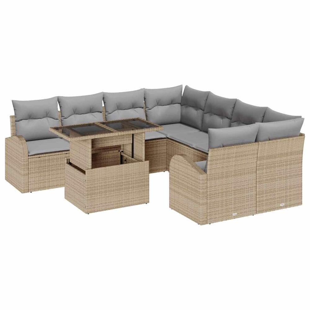 9 dalių sodo sofa komplektas su pagalvėlėmis Smėlio poli ratanas