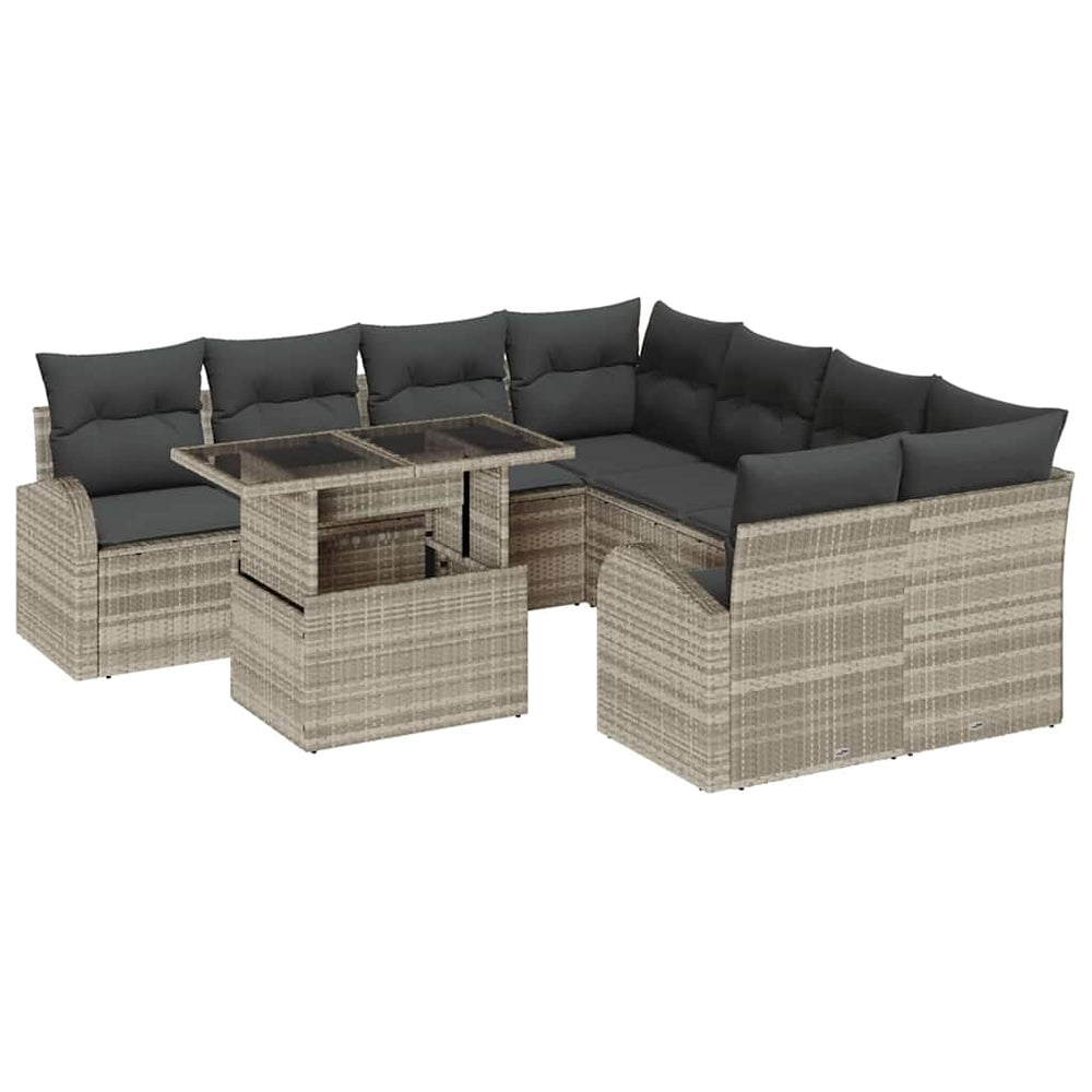 9 Piece Garden Sofa Set with Cushions Light Grey Poly Rattan