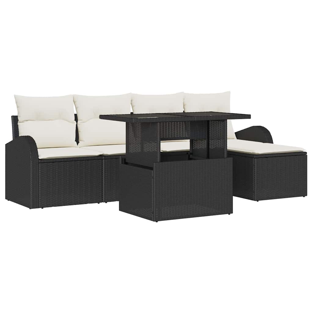 6 dalių sodo sofa komplektas su pagalvėlėmis Juodas Poli Ratanas