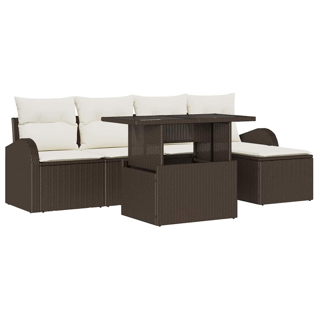 6 dalių sodo sofa komplektas su pagalvėmis Brown Poly Rattan