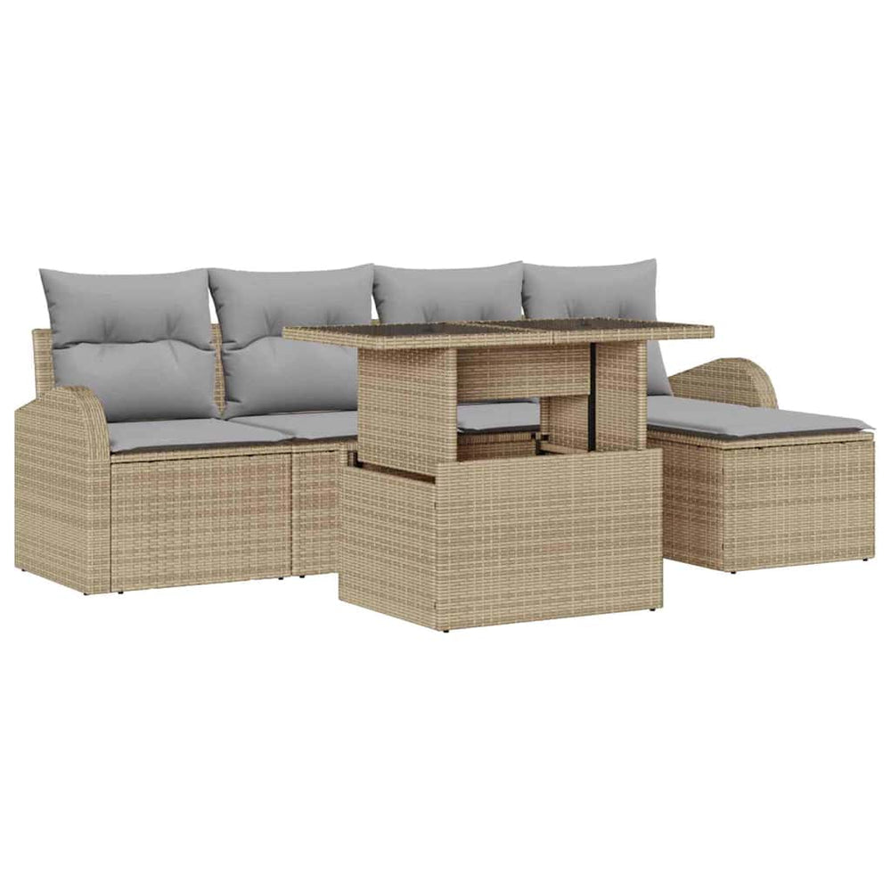 6 Piece Garden Sofa Set with Cushions Brown Poly Rattan