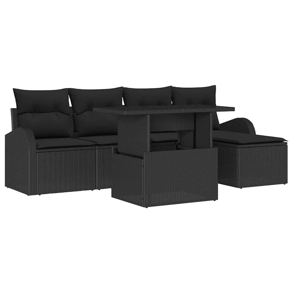 6-Piece Garden Sofa Set with Cushions Black Poly Rattan