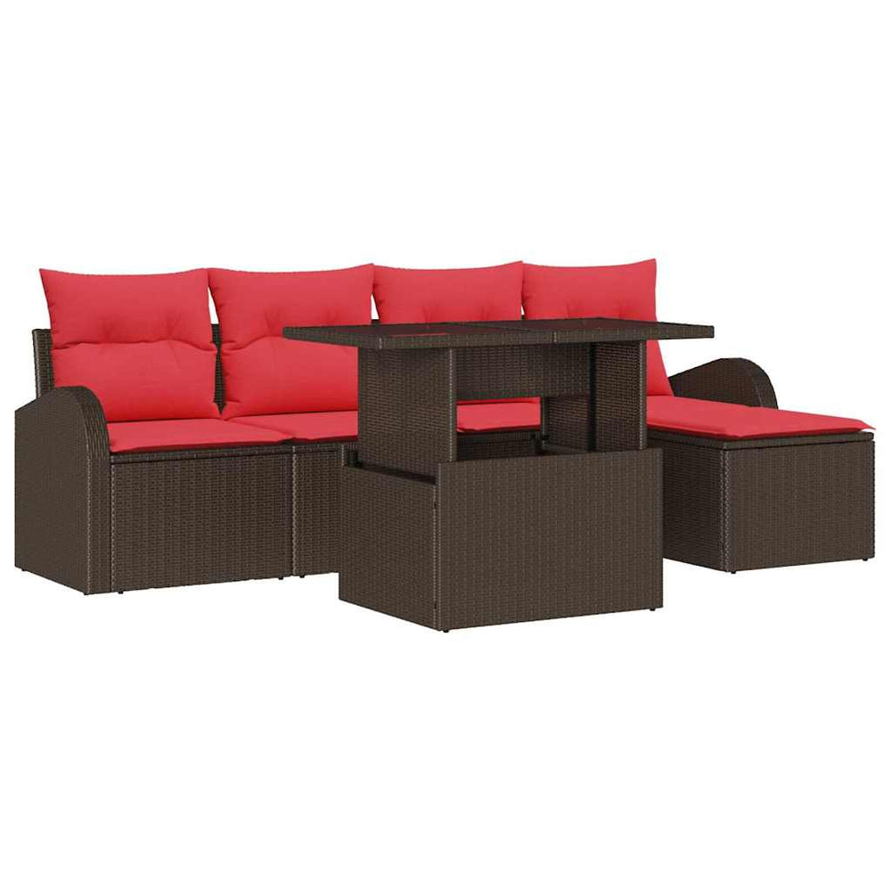 Sodo Sofų Rinkinys su pagalve 6 pcs Ruda Poli ratanas