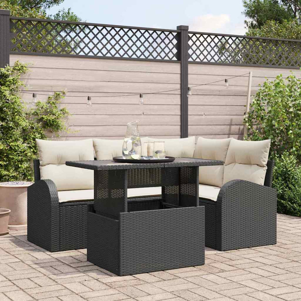 5 dalių sodo sofa komplektas su pagalvėlėmis Juoda Poli ratanas