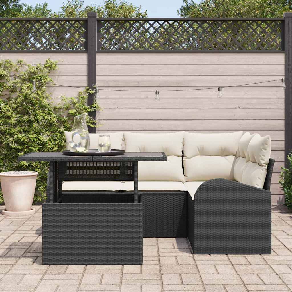 5 dalių sodo sofa komplektas su pagalvėlėmis Juoda Poli ratanas