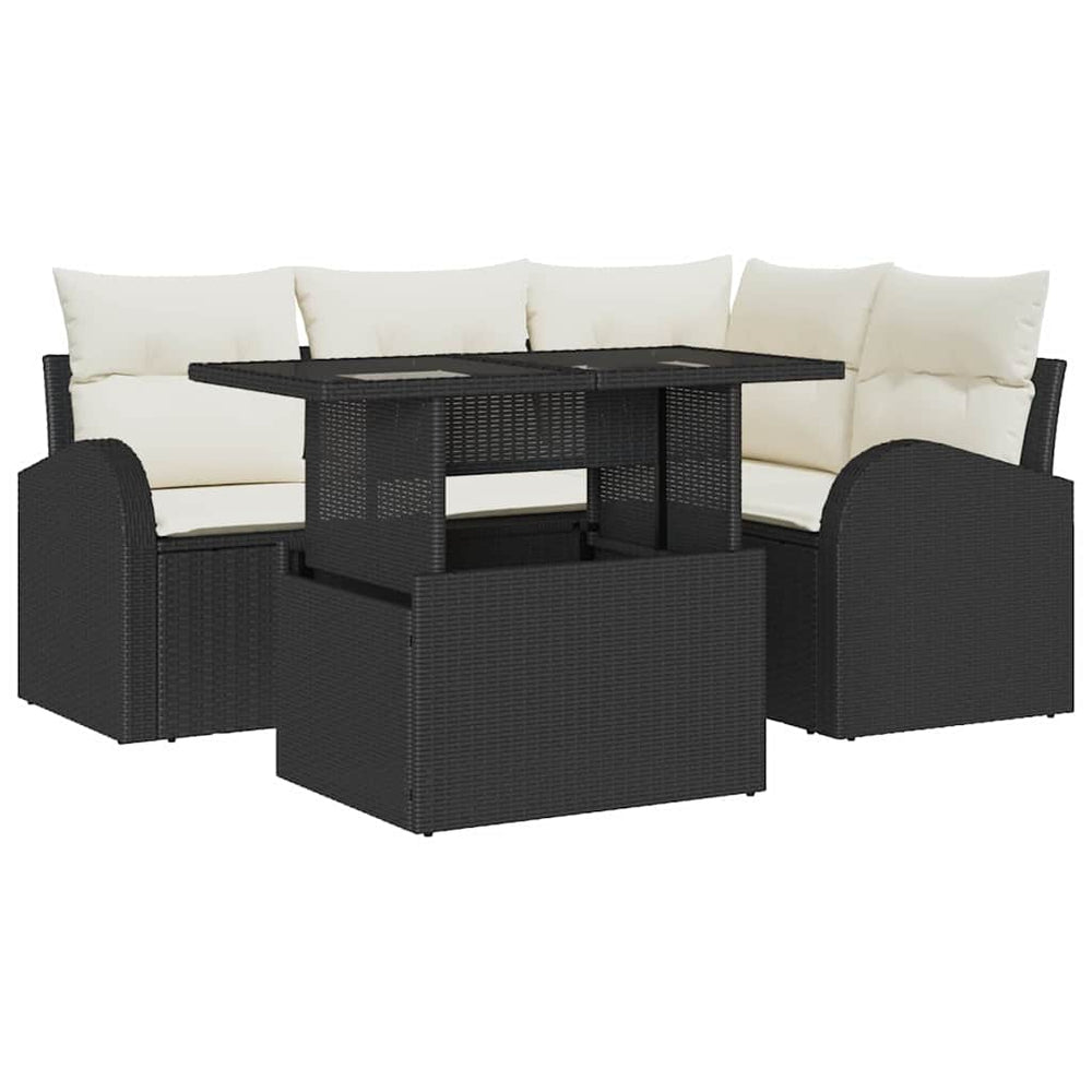 5 dalių sodo sofa komplektas su pagalvėlėmis Juoda Poli ratanas