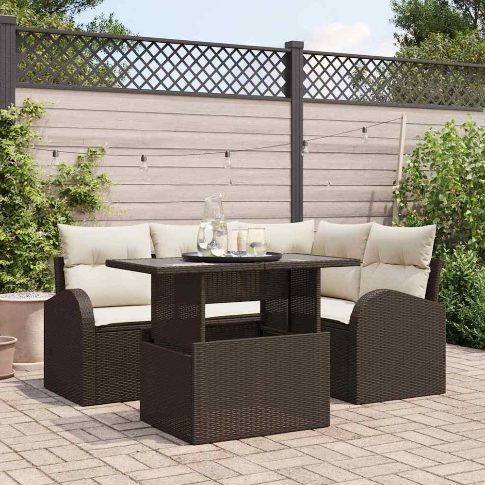 5 dalių sodo sofa su pagalvėlėmis rudo poli ratano