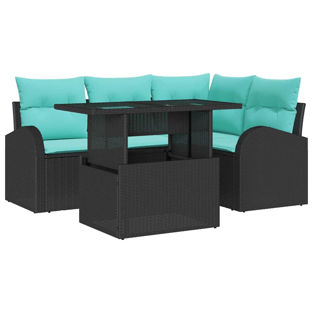 Sodo Sofų Rinkinys su pagalve 5 pcs Juoda Poli ratanas