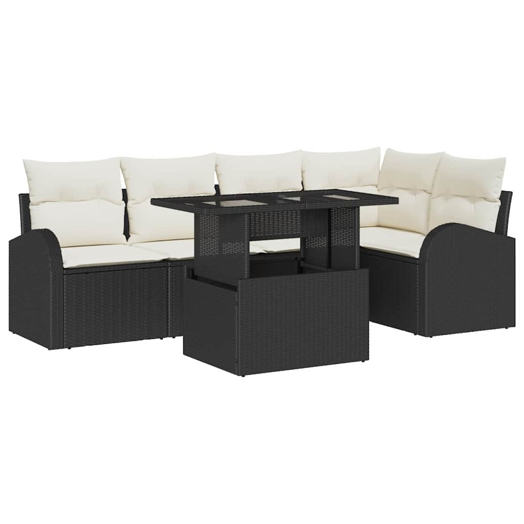 6 dalių sodo sofa rinkinys su pagalvėlėmis Juodas Poli ratanas
