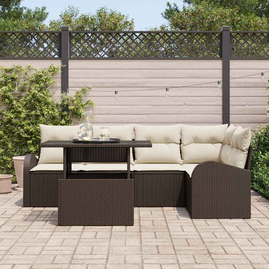 Sodo Sofų Rinkinys su pagalve 6 pcs Ruda Poli ratanas