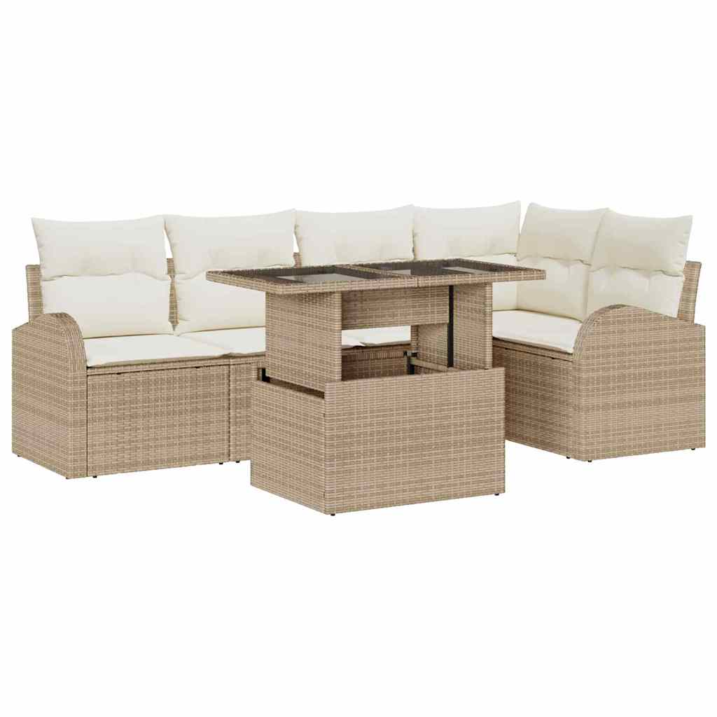 6 dalių sodo sofa komplektas su pagalvėlėmis smėlio poli ratanas