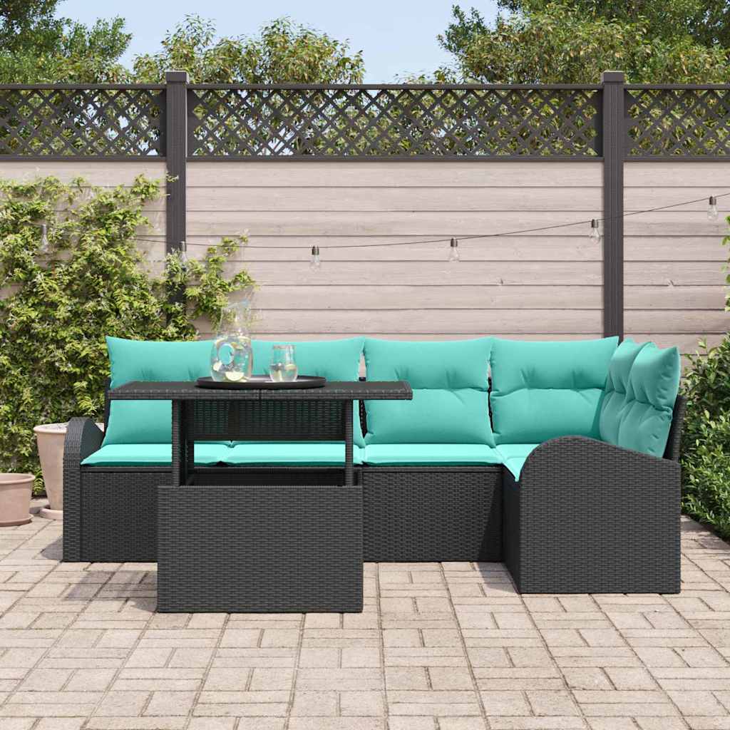 Sodo Sofų Rinkinys su pagalve 6 pcs Juoda Poli ratanas