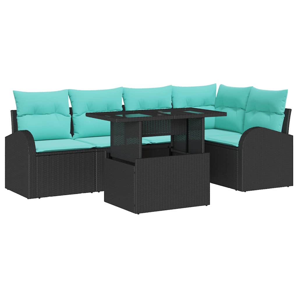 Sodo Sofų Rinkinys su pagalve 6 pcs Juoda Poli ratanas