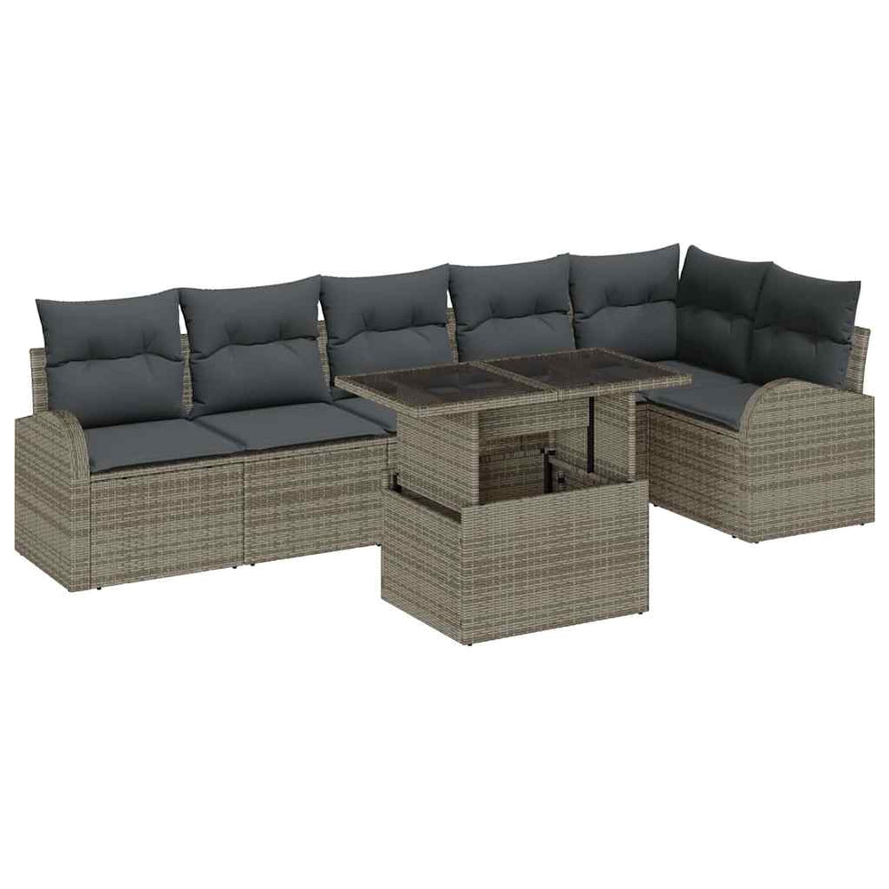 7 Piece Garden Sofa Set with Cushions Grey Poly Rattan