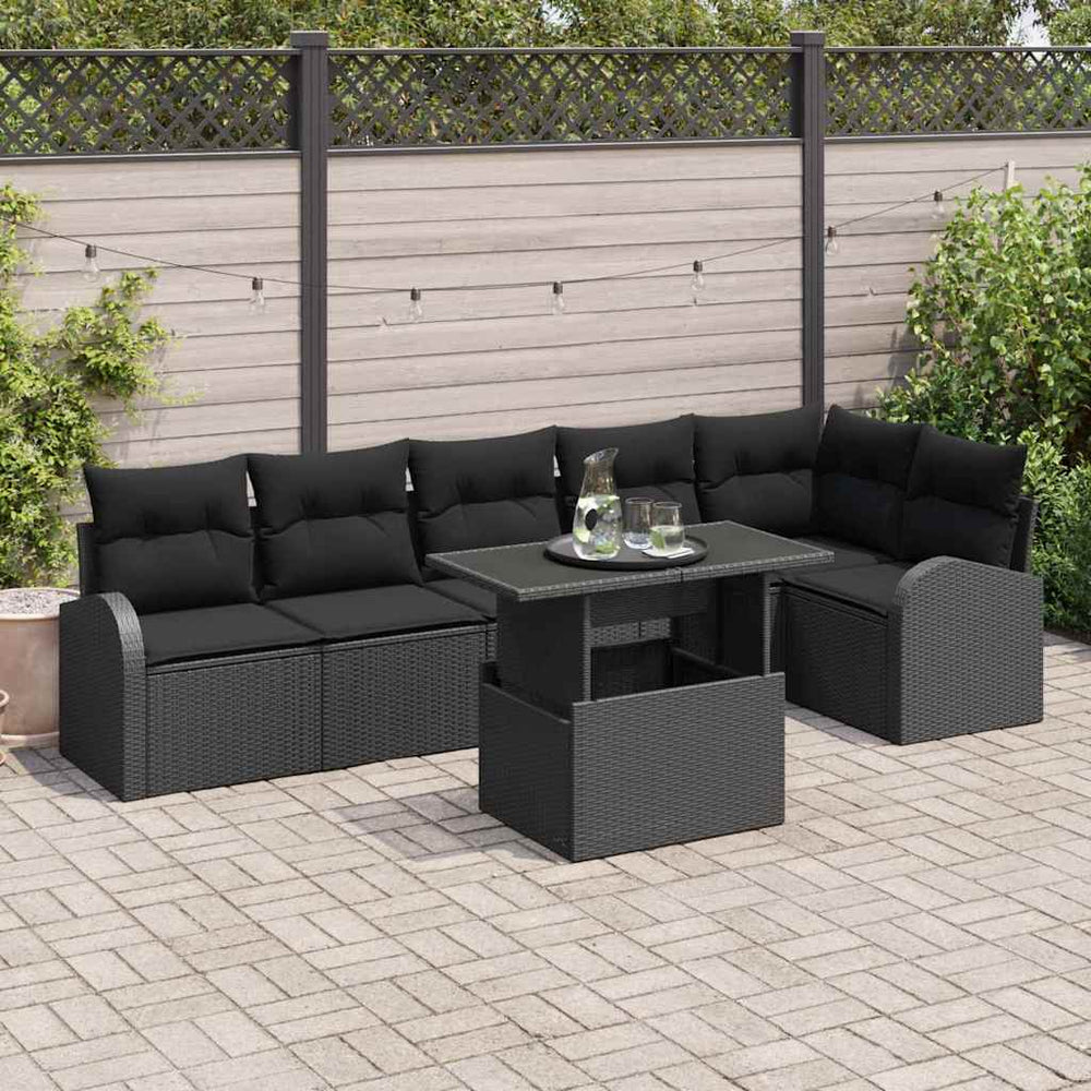 7 dalių sodo sofa komplektas su pagalvėlėmis juodo poli ratanas