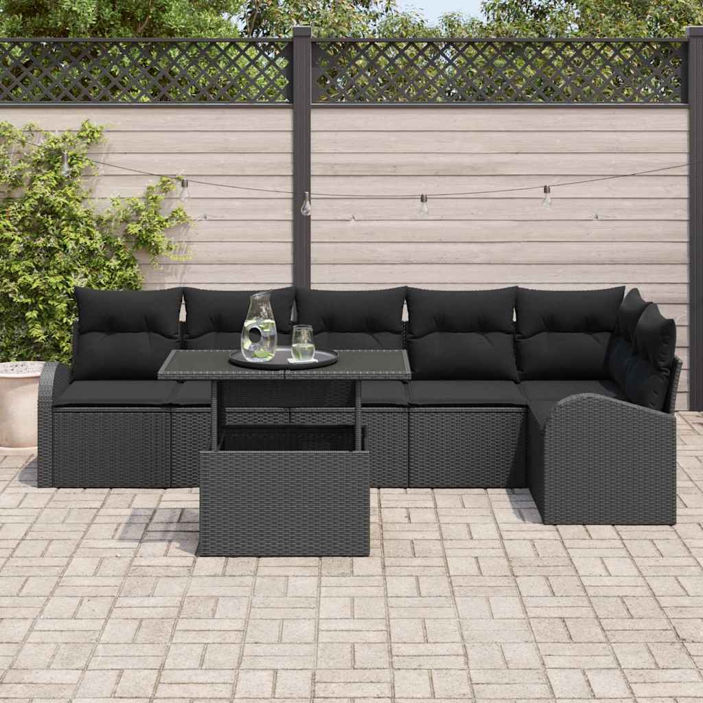 7 dalių sodo sofa komplektas su pagalvėlėmis juodo poli ratanas