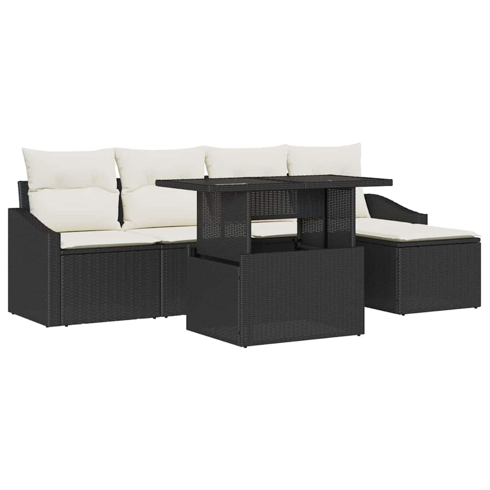 6-Piece Garden Sofa Set with Cushions Black Poly Rattan