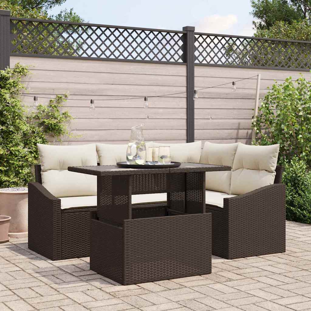 Sodo Sofų Rinkinys su pagalve 5 pcs Ruda ir grietinėlė