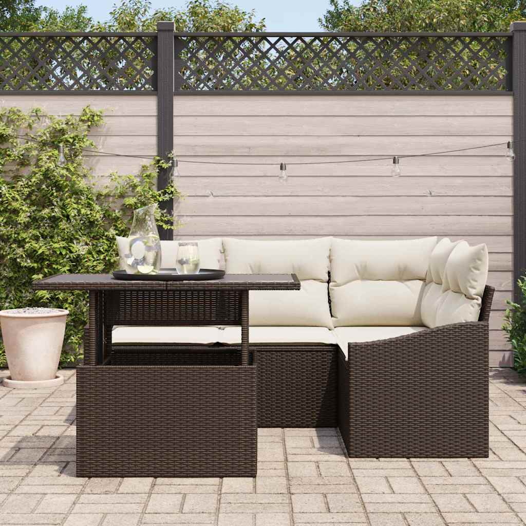 Sodo Sofų Rinkinys su pagalve 5 pcs Ruda ir grietinėlė