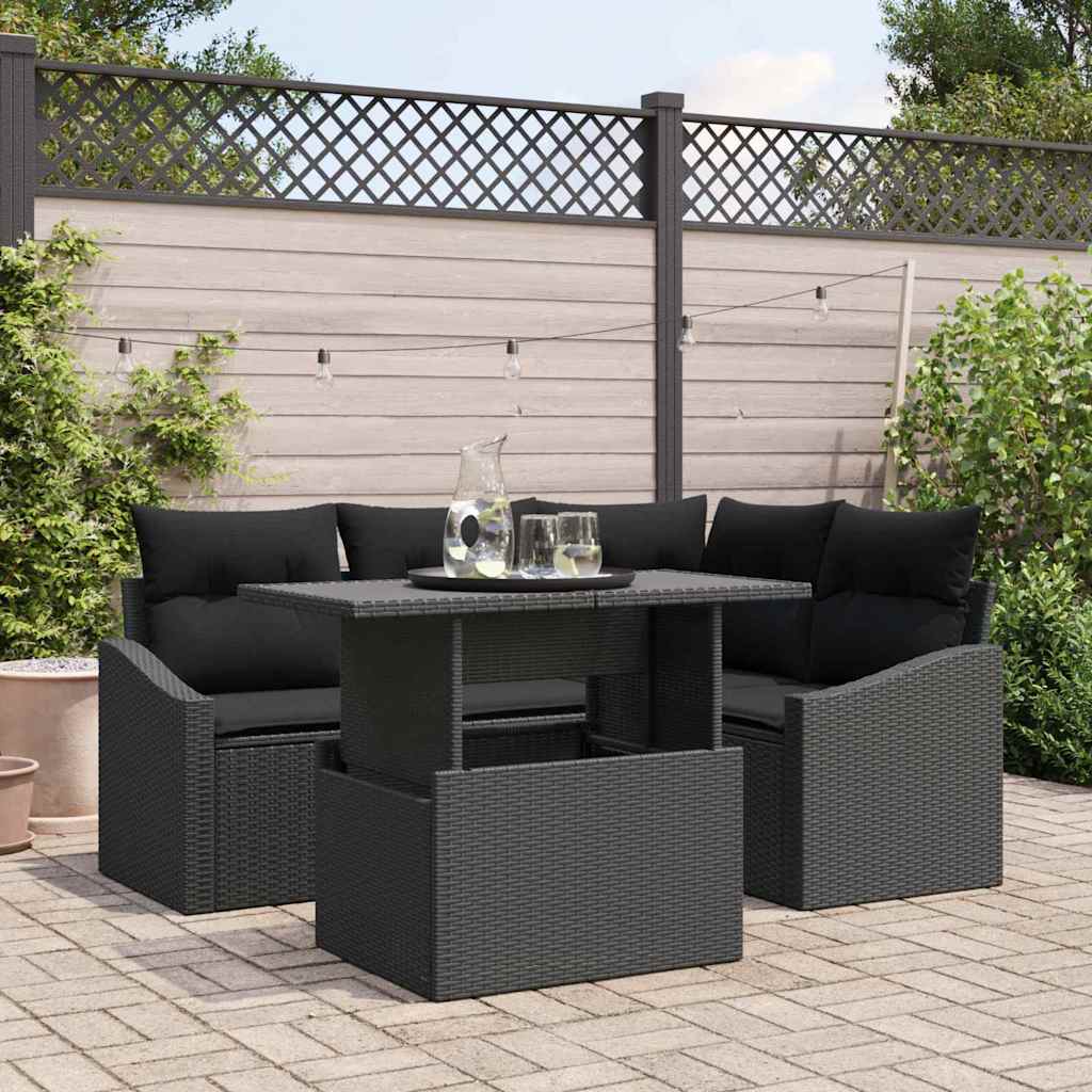 Garden Sofa Set with Cushion and Storage 5 pcs Black