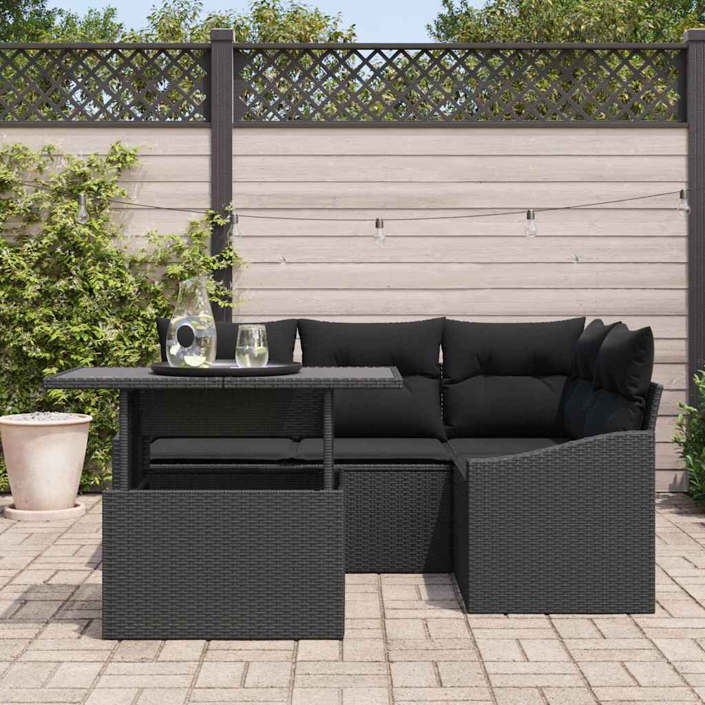 Garden Sofa Set with Cushion and Storage 5 pcs Black