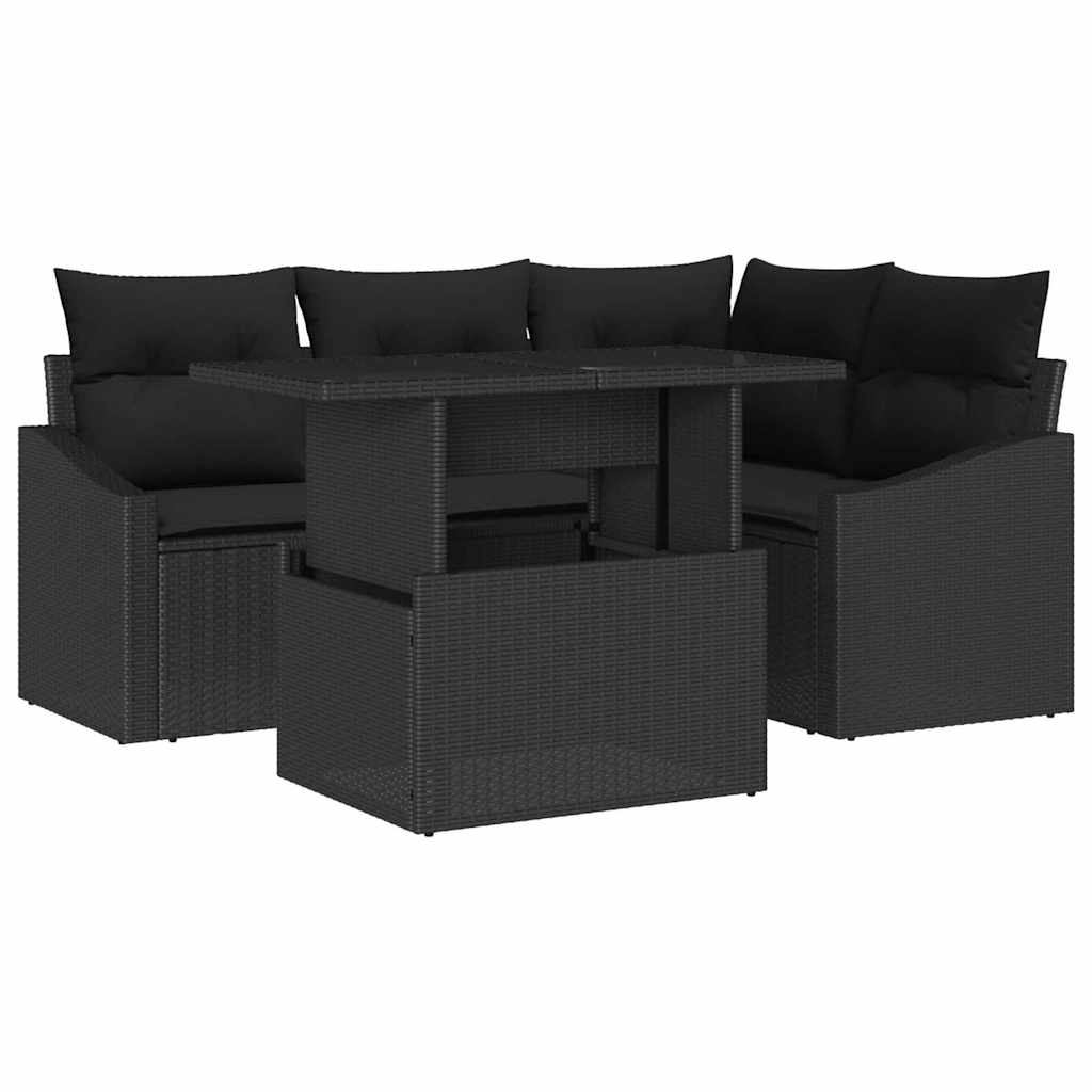 Garden Sofa Set with Cushion and Storage 5 pcs Black
