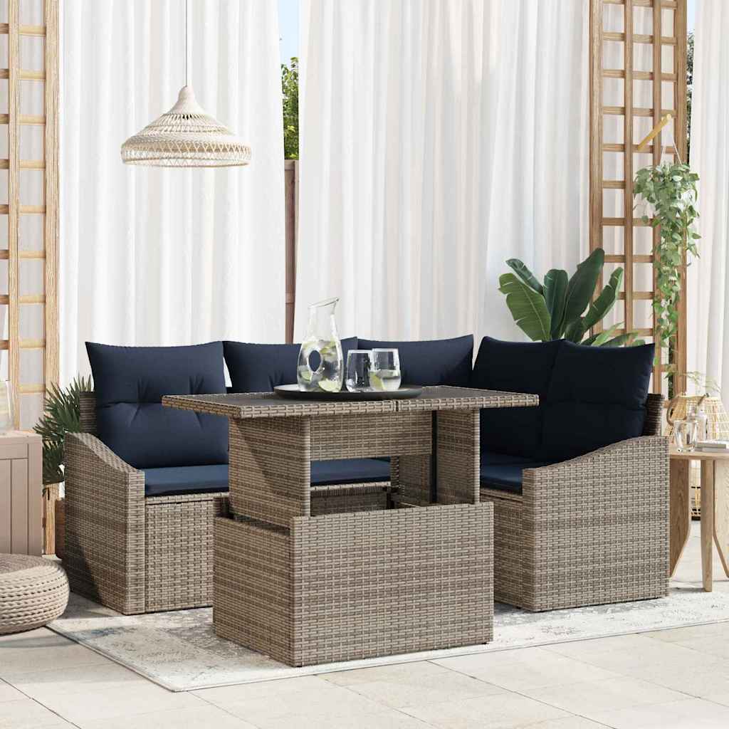 Sodo Sofų Rinkinys su pagalve 5 pcs Pilka ir tamsiai mėlyna