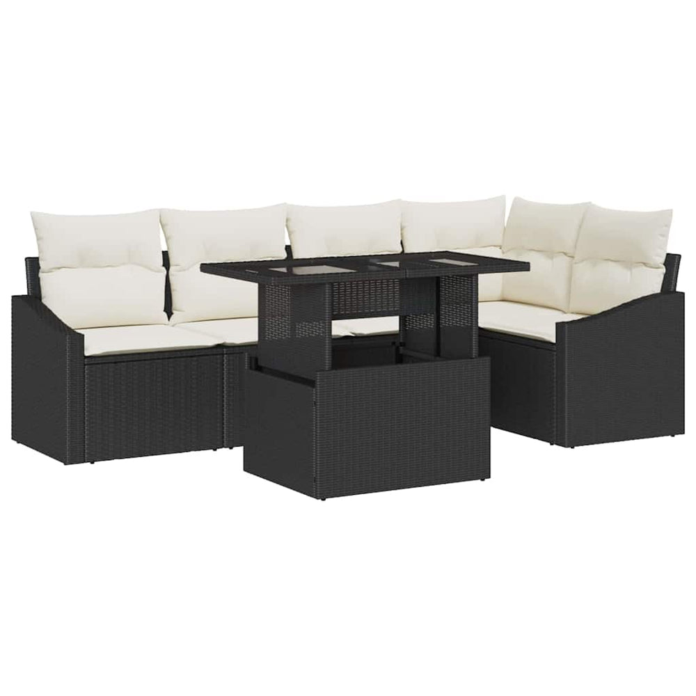 6-piece Garden Sofa Set with Cushions Black Poly Rattan