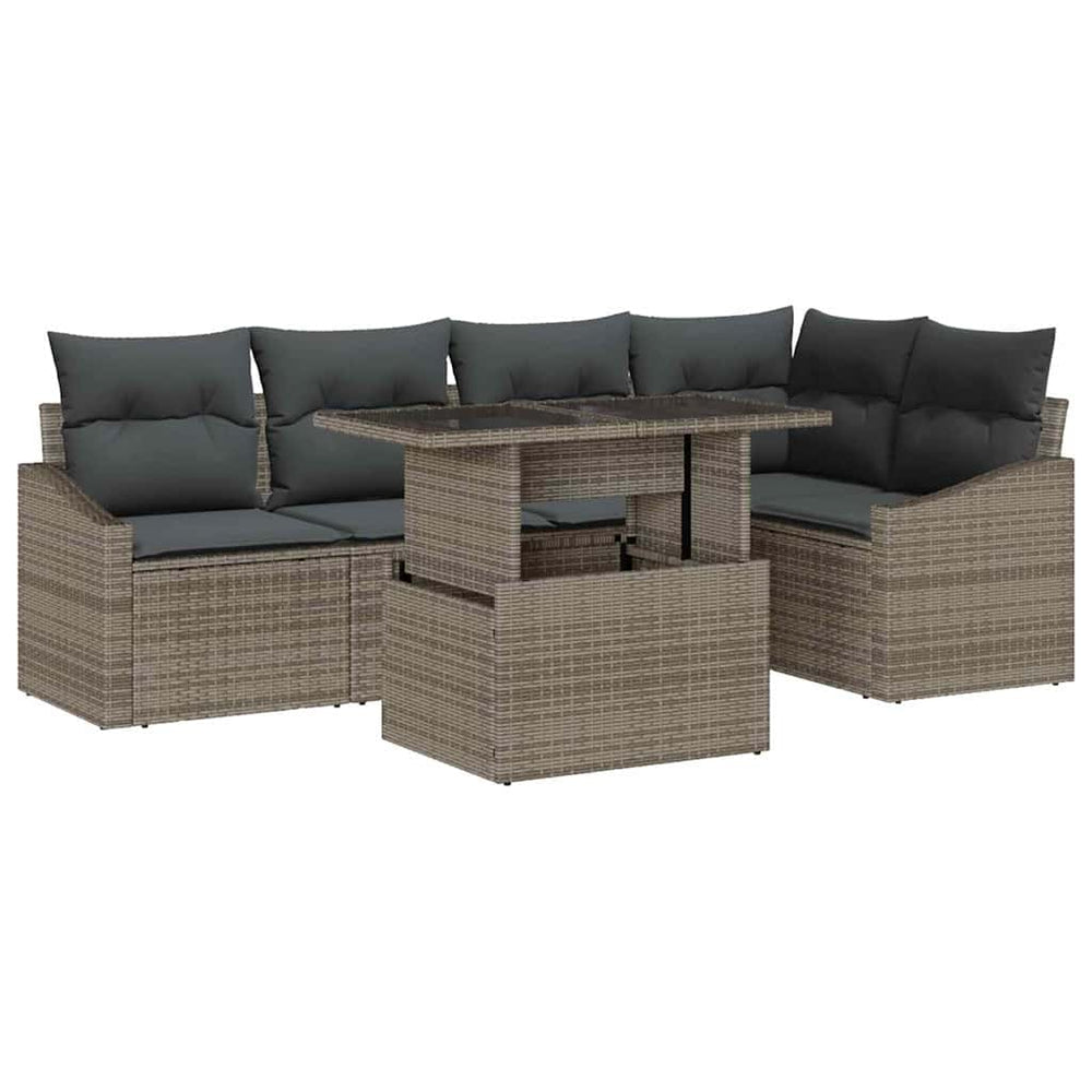 6 Piece Garden Sofa Set with Cushions Grey Poly Rattan
