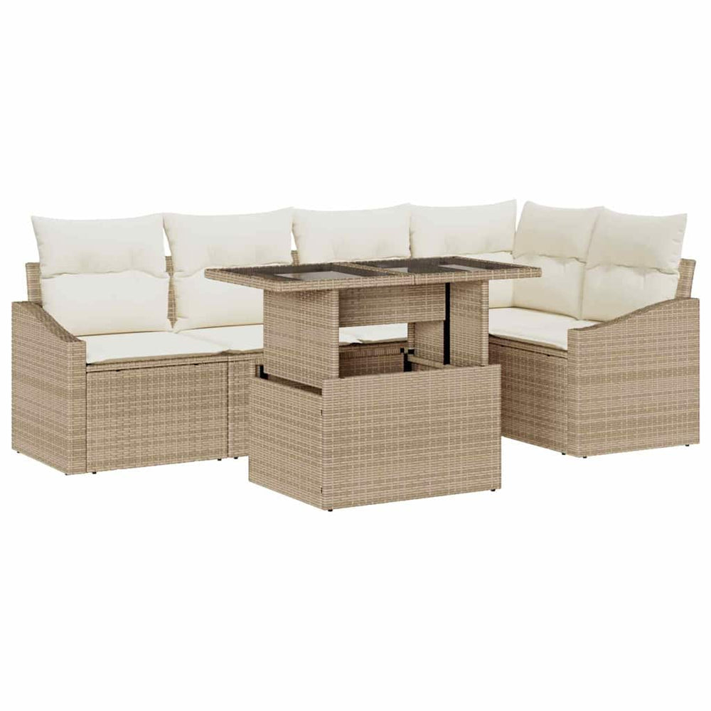 6-piece garden sofa set with cushions sand-colored poly rattan