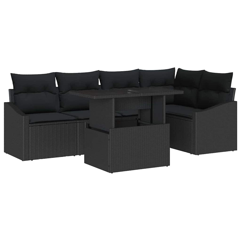 6-piece garden sofa set with cushions black poly rattan