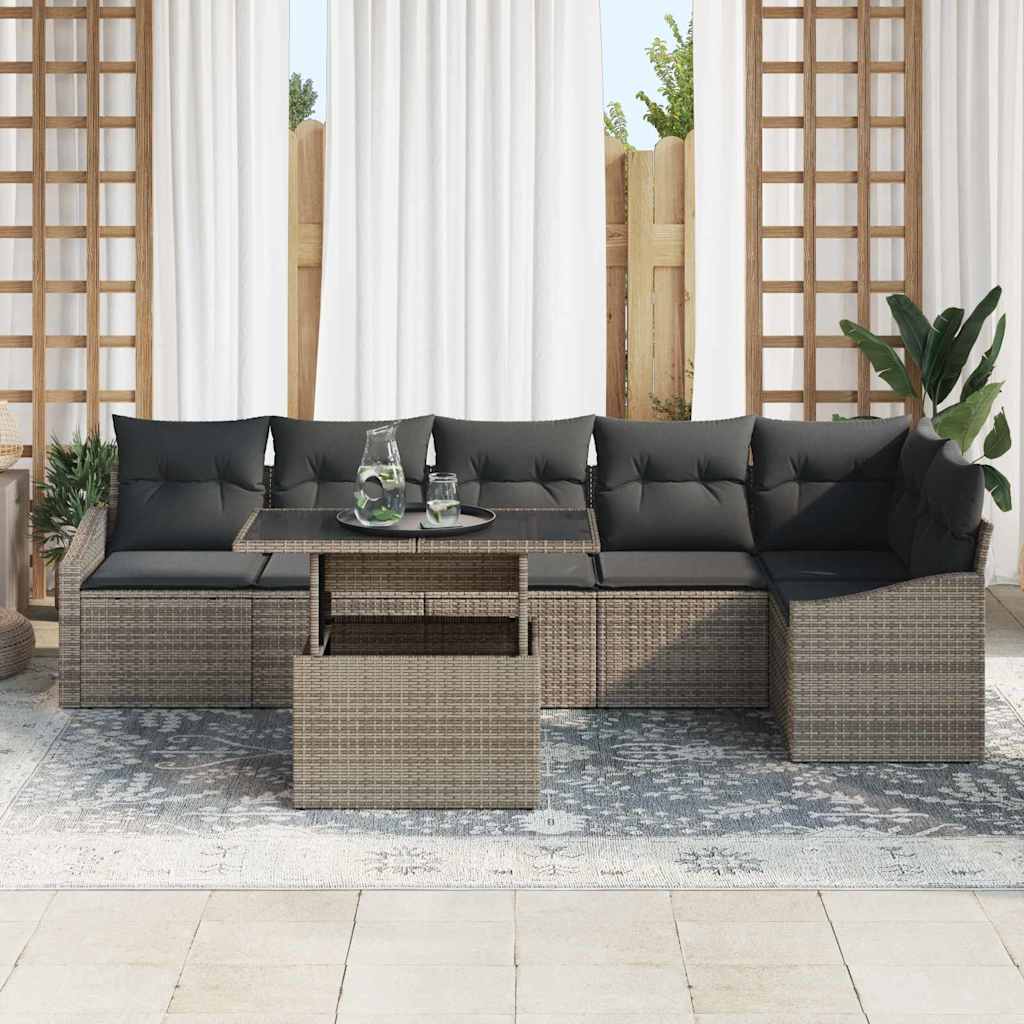 7 dalių sodo sofa komplektas su pagalvėmis pilka poli ratanas