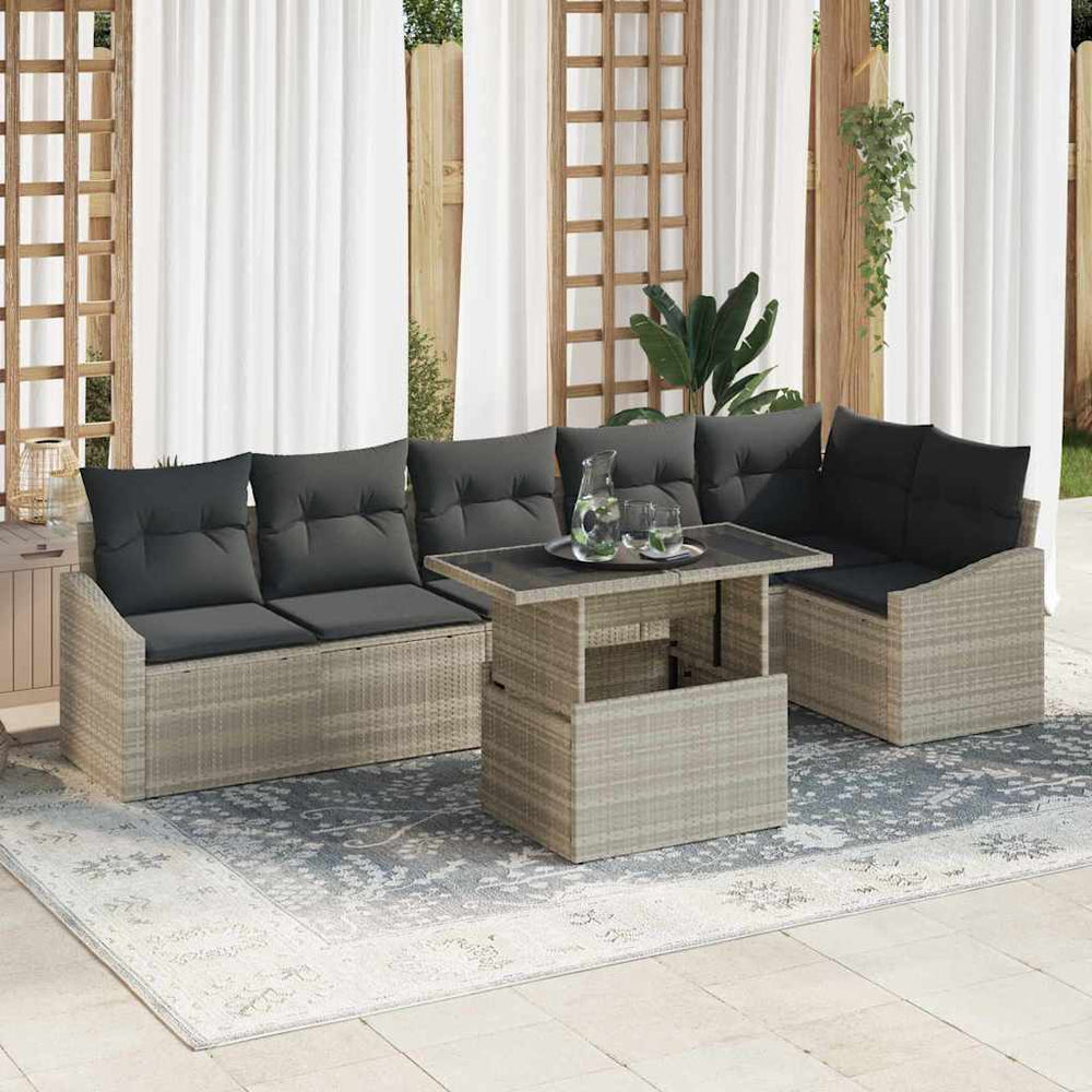 7 dalių sodo sofa su pagalvėlėmis šviesiai pilkame poli ratane