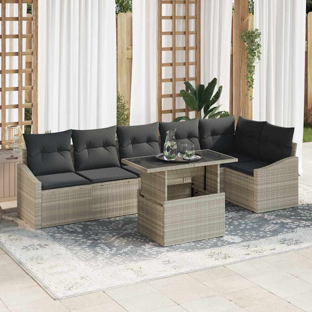 7 dalių sodo sofa su pagalvėlėmis šviesiai pilkame poli ratane