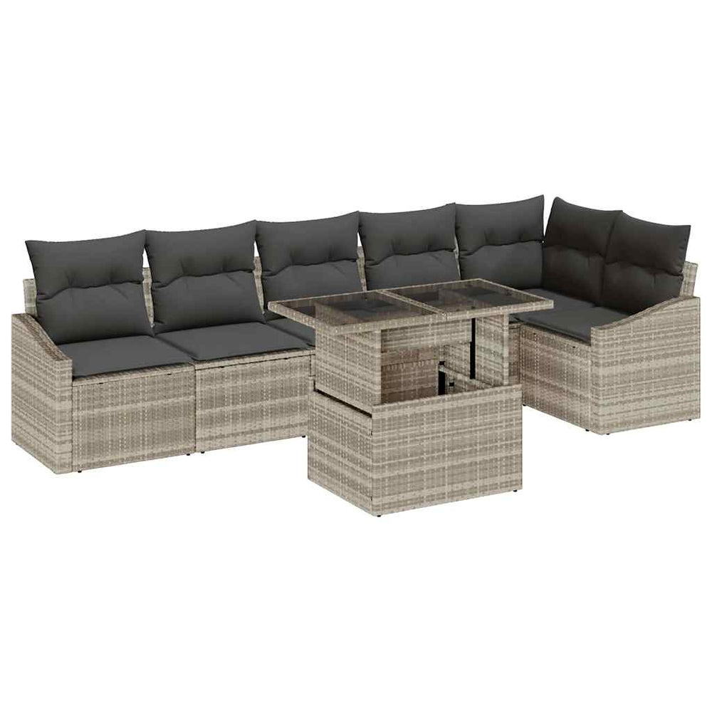7 dalių sodo sofa su pagalvėlėmis šviesiai pilkame poli ratane