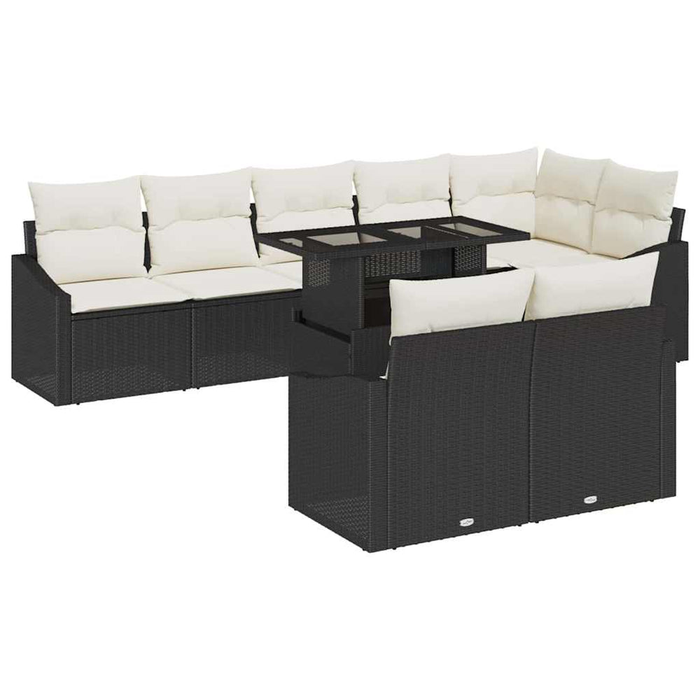 9-Piece Garden Sofa Set with Cushions Black Poly Rattan