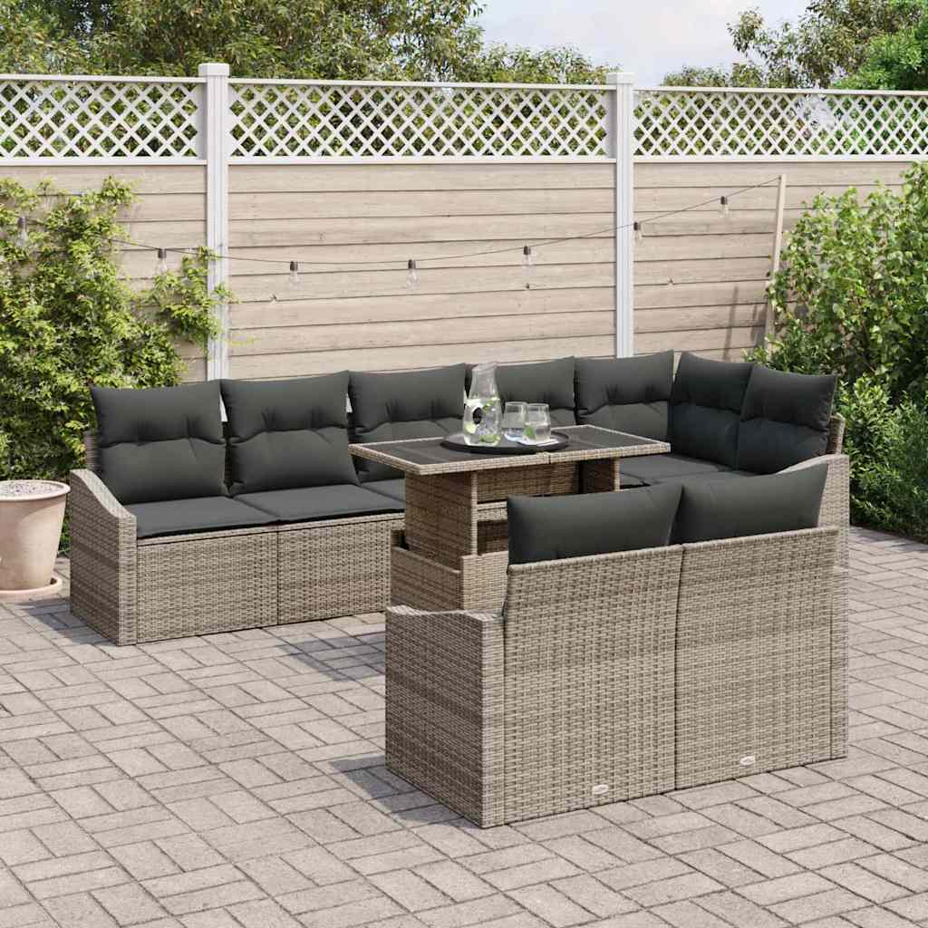 Outdoor Sofa Set with Storage Cushion 9 pcs Grey
