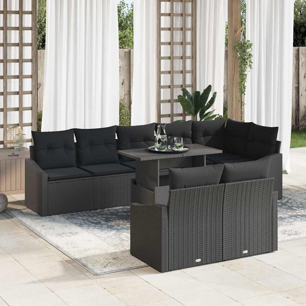 Garden Sofa Set with Cushion and Storage 9 pcs Black