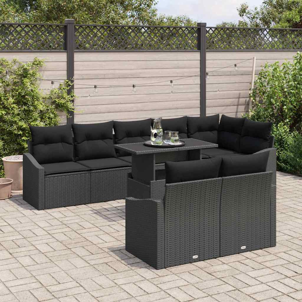 Garden Sofa Set with Cushion and Storage 9 pcs Black