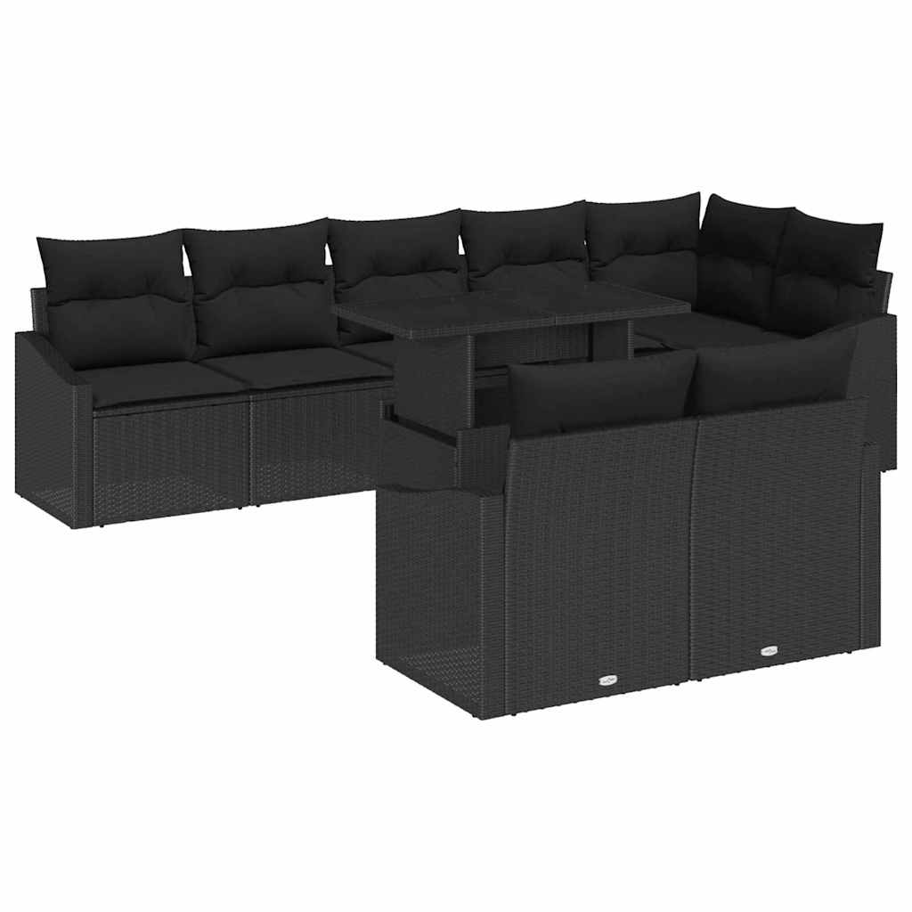 Garden Sofa Set with Cushion and Storage 9 pcs Black